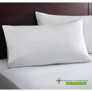 Endurance™ T200 Luxury Percale Pillowcase, 60/40 Cotton Polyester, White-Standard 21" X 32"