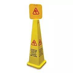 Slice Craft Four Sided Cone Shaped English / French Caution Wet Floor Sign, Yellow(OM24417)