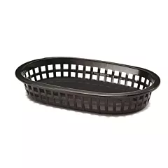 TableCraft A La Carte Plastic Oval Fast Food Basket, Black, 9.3