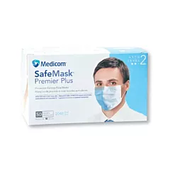 Medicom SafeMask Premier Plus Earloop Face Mask, Level 2, 50/box Blue 