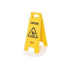 Rubbermaid caution floor sign w/ three languages, yellow - f