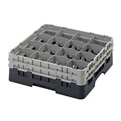 Cambro 16S534110 Glass Rack with 16 Compartments & 2 Grey Extenders - Black Base