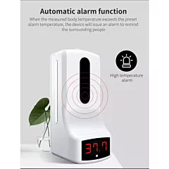 Thermometer with Hand Soap Dispenser Wall Mounted Non-Contact Temperature Measurement with Alarm for Office Home Supermarket Subway School Community