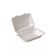 Eco-Packaging Compostable Sugarcane Clamshell Container, Whi