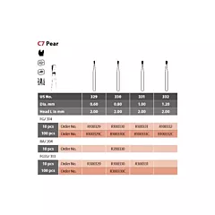 Coltene Alpen Operative Carbide Burs Pear C7 #330 FG/314 Clinic Pack, 100/pkg 