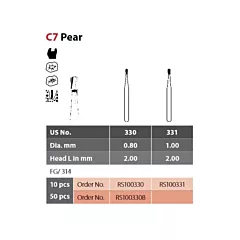 Coltene Alpen SteriX Operative Sterile Carbide Burs Pear C7 #330 FG/314 Clinic Pack, 50/pkg 