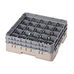Cambro Glass Rack with 25 Compartments & 2 Grey Extenders - Beige Base