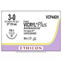 J&J Ethicon Suture Coated Vicryl Plus 3-0 Undyed Braided 27