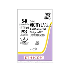 J&J Ethicon Suture Coated Vicryl Plus 5-0 Undyed Braided 18