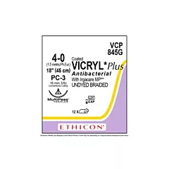 Johnson & Johnson Suture Coated Vicryl Plus Antibacterial Suture  with Integra MP, Undyed Braided 4-0 18