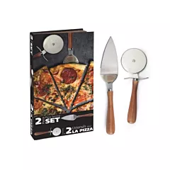 Natural Living Pizza Serving Set with Pizza Wheel & Server, Acacia Wood