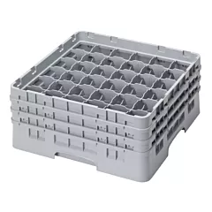 Cambro 36S638151 Camrack Glass Rack with 36 Compartments & 3 Extenders - Grey