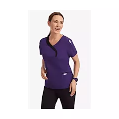 410T - Sculpted Scrub Top by MOBB-XXS-Eggplant/Black