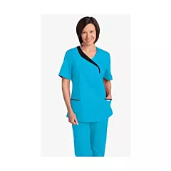410T - Sculpted Scrub Top by MOBB-L-Aqua/Black