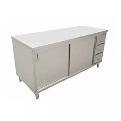 Nella 30” x 60” Stainless Steel Worktable Cabinet with Sliding Doors & Drawers