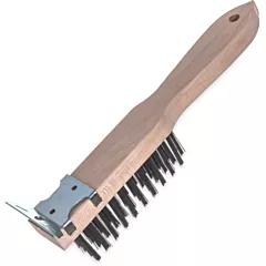 Carlisle Heavy Duty Grill Scraper with Wood Handle & Steel Bristles, 13.75