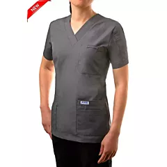 Mobb® 520T - 6 Pocket Solid V Neck Scrub Top-Charcoal-L