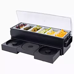 Browne Bar Station Condiment Holder with 3 Tier Salt Rimmer & 6 Compartments, 20