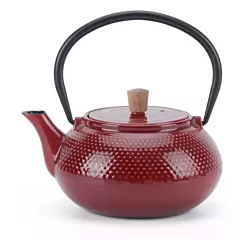 Minimal 20Oz Red Enameled Cast Iron Tea Pot Dot Pattern