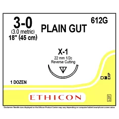 Ethicon Suture 612G, Surgical Plain Gut 3-0 Brown, X-1, 18