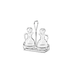 Libbey 6 Oz Cruet Set with Wire Rack & Glass Stoppers