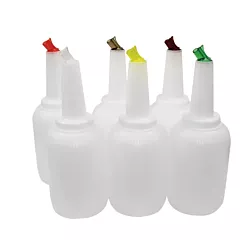 TableCraft PourMaster 1 Gallon White Pour Bottle Kit with Assorted Color Spouts & Caps, 6 /Pack(8128A)