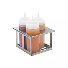 Server 1/6 Size Squeeze Bottle Holder with 3 x 16 Oz Bottles, Stainless Steel
