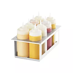 Server 1/3 Size Squeeze Bottle Holder with 8 x 16 Oz Bottles, Stainless Steel