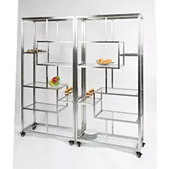 Eastern Tabletop Square Rolling Buffet Set with Clear Shelves, Stainless Steel, 71