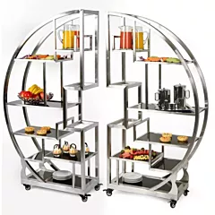 Eastern Tabletop Cartwheel Rolling Buffet Set with Clear Shelves, 72.5