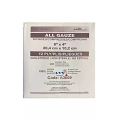 AMD Ritmed ALL GAUZE Woven, Cotton, Non-Sterile Gauze 4x8 12ply 200/pkg