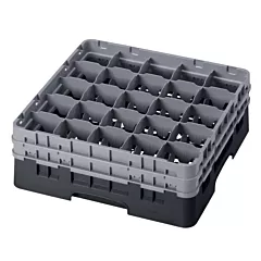 Cambro Glass Rack with 25 Compartments & 2 Grey Extenders - Black Base(25S534(110))