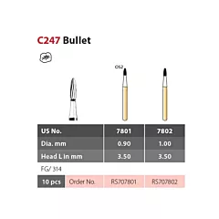 Coltene Alpen SteriX Carbide Bur C247 Bullet FG/314, 10/pkg