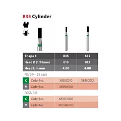 Coltene Alpen X1 Diamond Sterile Bur Cylinder #835 FGSS/313, 25/pkg
