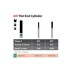Coltene Alpen X1 Diamond Sterile Burs Flat End Cylinder #837 FG/314, 25/pkg