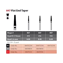 Coltene Alpen X1 Diamond Sterile Burs Flat End Taper #847 FG/314, 25/pkg