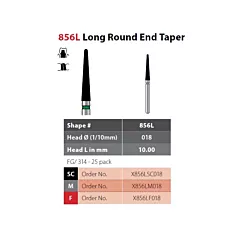 Coltene Alpen X1 Diamond Sterile Burs Long Round End Taper #856L FG/314, 25/pkg