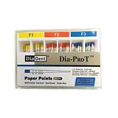 Diadent Dia-ProT Paper Points Assorted F1/F2/F3 mm-Marked Sliding Pkg, 100/box