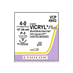 J&J Ethicon Suture  VCP494G Vicryl Plus Undyed, 4-0, P-3, 18