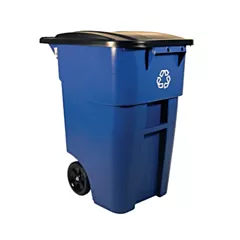 Rubbermaid Brute 50 Gallon Mobile Recycling Bin with Lid, Blue(RCP-9W27-73-BLUE)