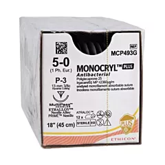 J&J Ethicon Suture MCP493G Monocryl Plus 5-0 P-3 18