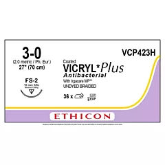 J&J Ethicon Suture VCP423H Coated Vicryl Plus Undyed, 3-0, FS-2, 27