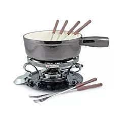 Swissmar Lugano 9 Piece Cast Iron Fondue Set, Metallic Black