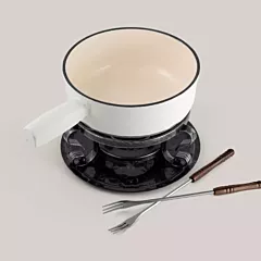 Swissmar Lugano 9-Piece Cast Iron Fondue Set, Matte White