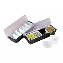 Nella Plastic Condiment Holder with 4 Compartments & Clear Cover, Black, 20