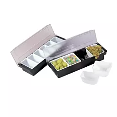 Nella Plastic Condiment Holder with 6 Compartments & Clear Cover, Black, 20