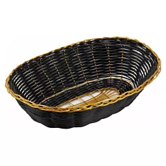 Winco Woven Oval Bread Basket, Black with Gold Trim, 9