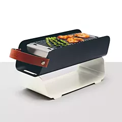 Una Portable Table Top Charcoal Grill, Cream White, 17