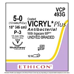 J&J Ethicon Suture VCP493G Vicryl Plus Undyed 5-0, P-3, 18