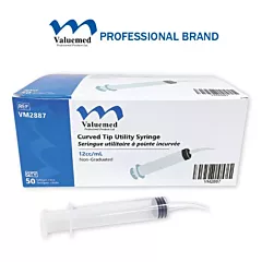 Valuemed Professional Curved Tip (412) Plain Syringes Non Graduated 12cc,  50/box